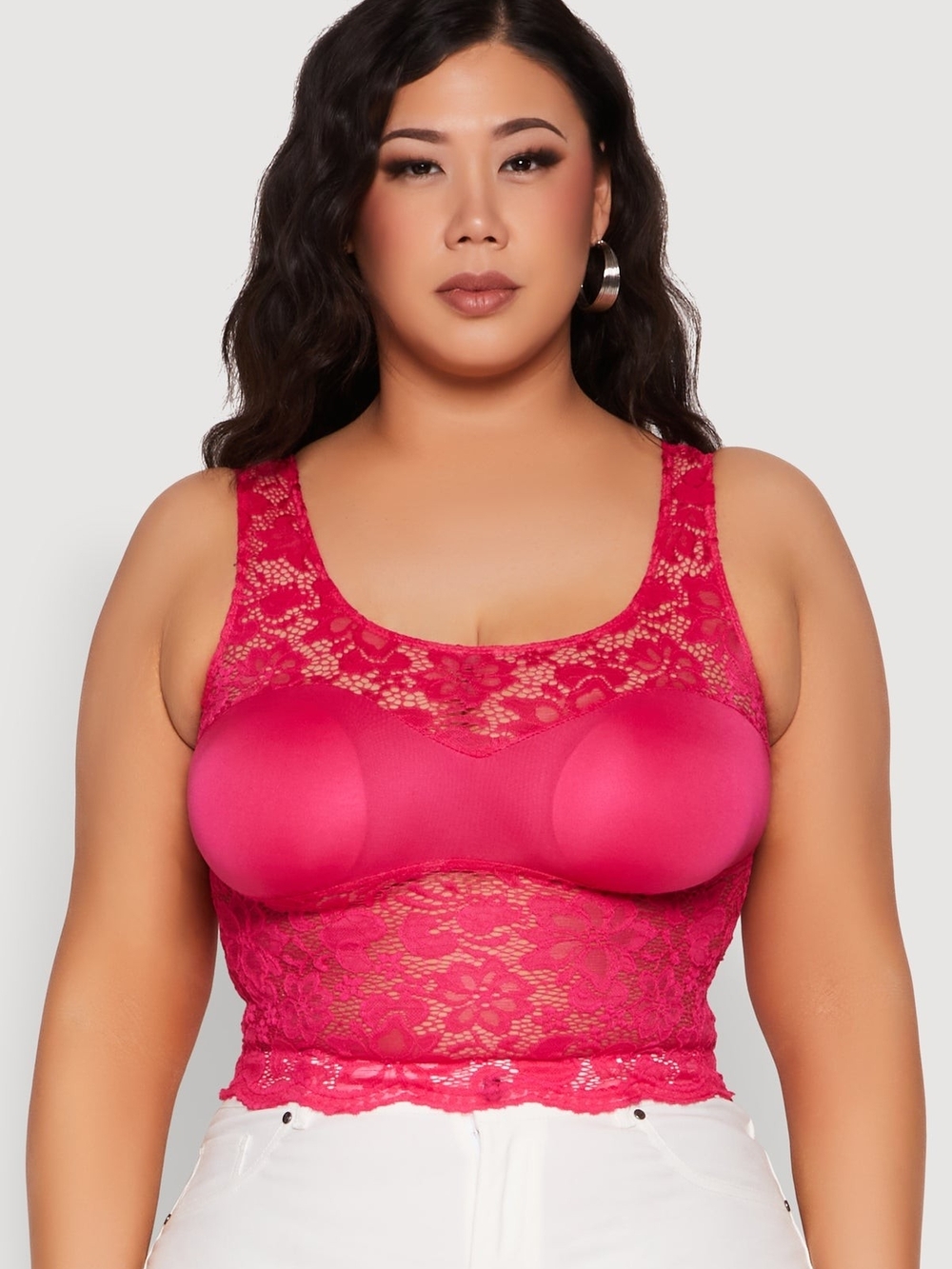 Lace Bralette Crop Top in Hot Pink